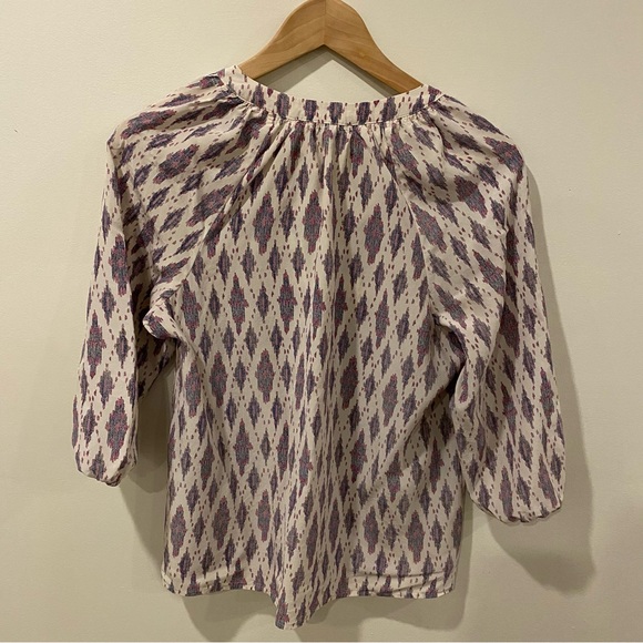 Joie 100% silk patterned blouse v neck 3/4 sleeve top size XXS flowy shirt - Picture 10 of 15